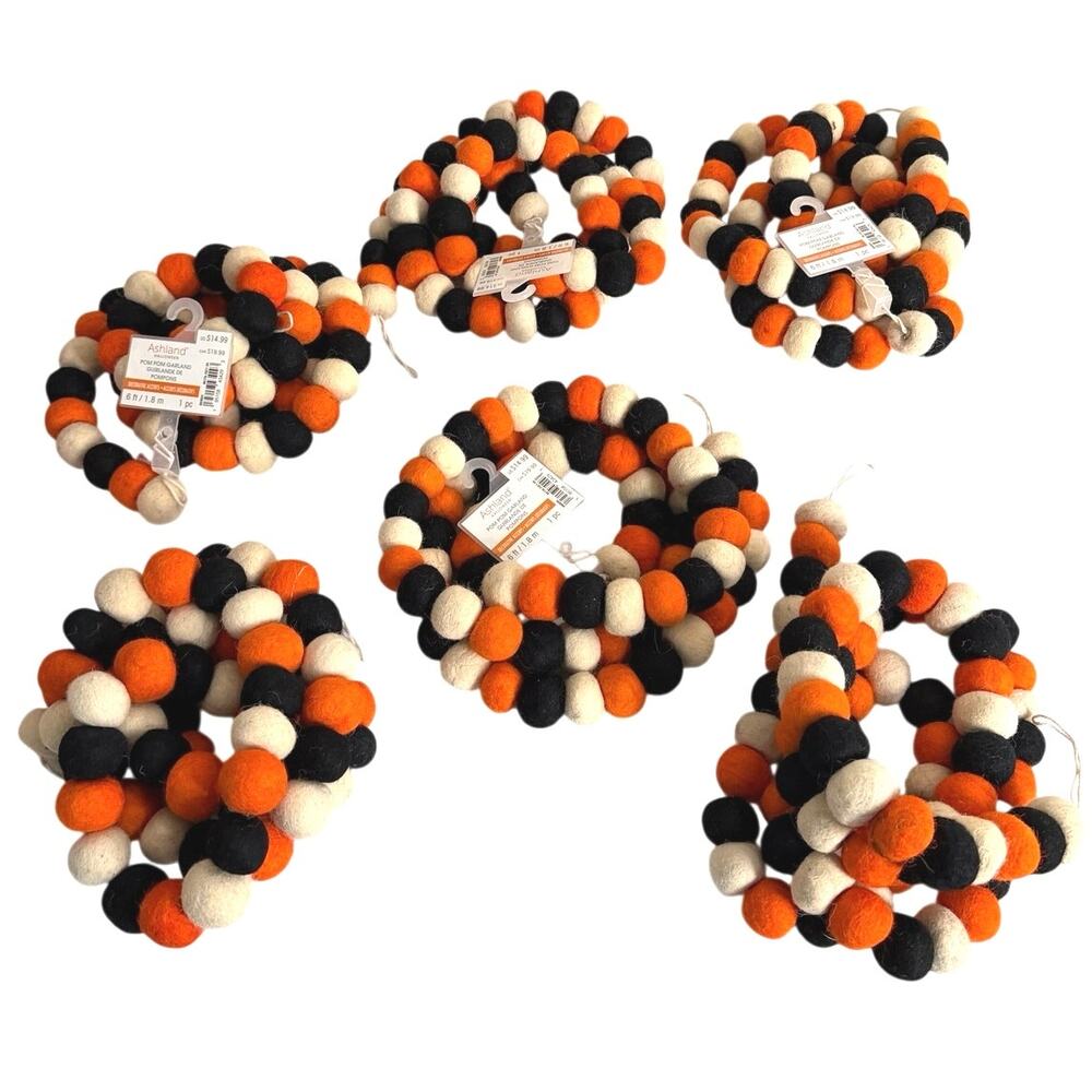 ASHLAND Halloween Pom Pom garland 6FT (Lot of 6) - Picture 3 of 3